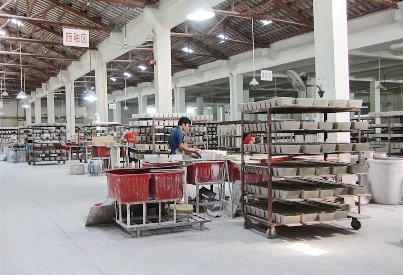 YONGXI ceramic workshop with cup bodies and production racks
