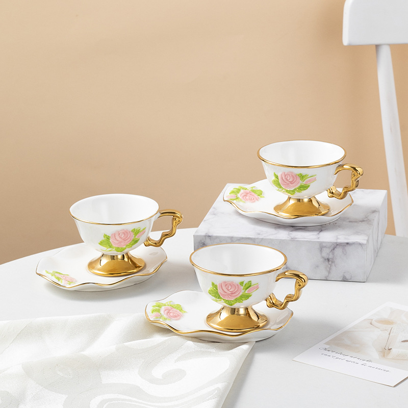 Embossed rose ceramic cup collection
