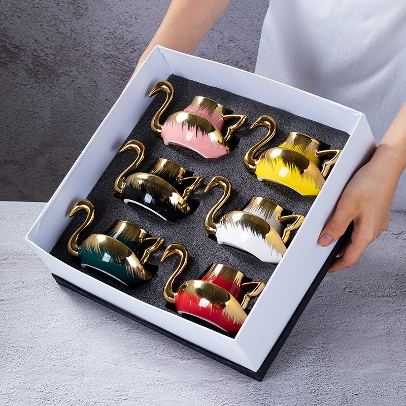 Assorted Luxury Swan ceramic cups in multiple colors