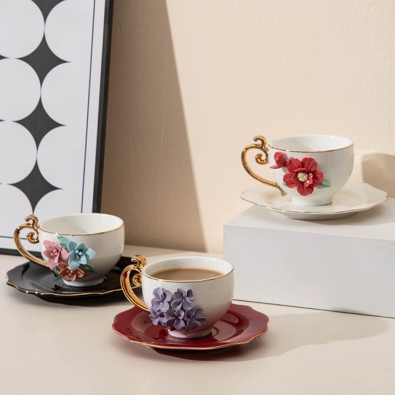 Product Gold Rim Hand Formed Flower Cup And Saucer Main
