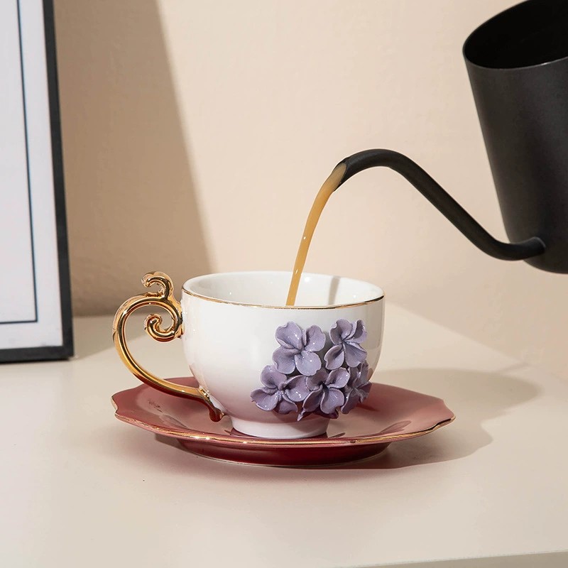 Product Gold Rim Hand Formed Flower Cup And Saucer Thumb 1