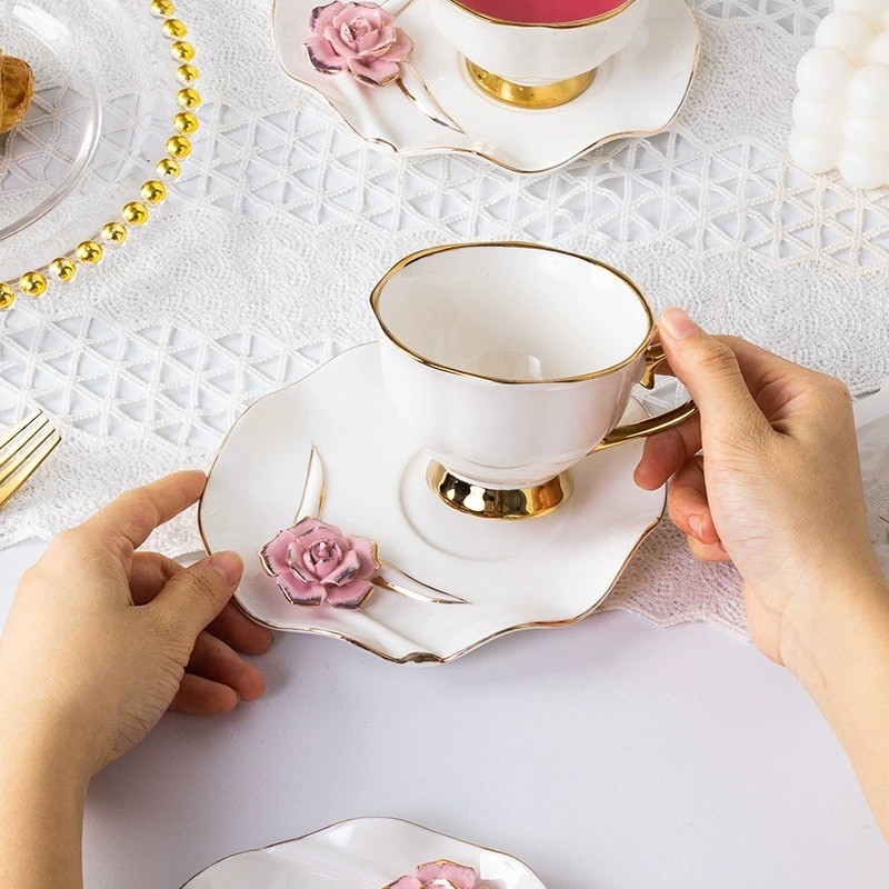Product Gold Rim Sculpted Flower Cup And Saucer Thumb 3
