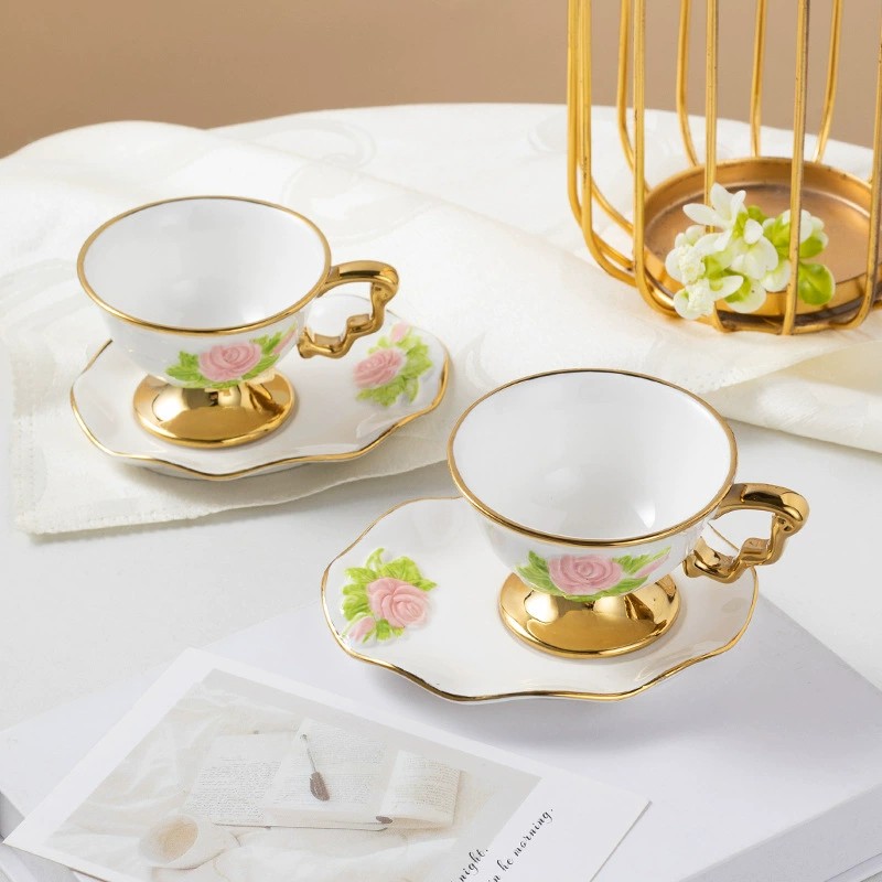 Product Hand Colored Relief Cup And Saucer Thumb 1
