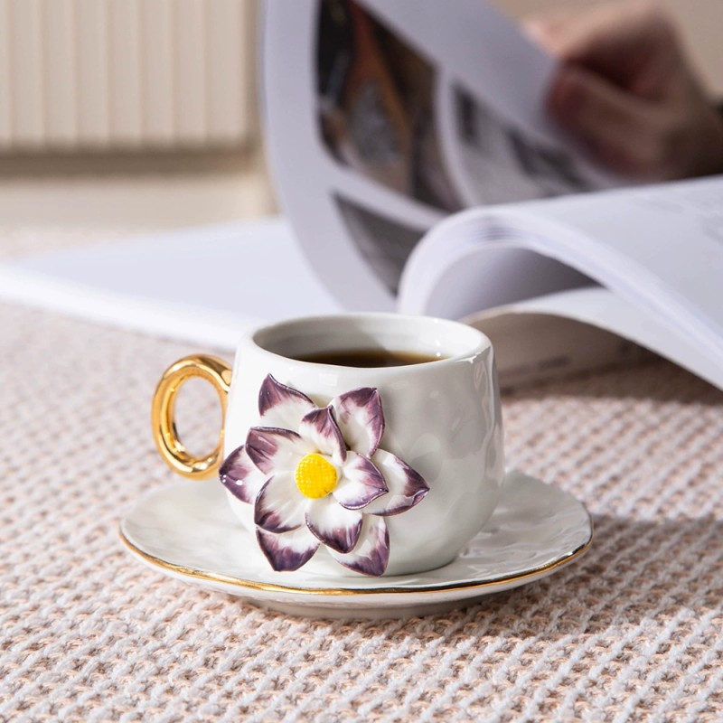 Product Sculpted Floral Espresso Cup And Saucer Main