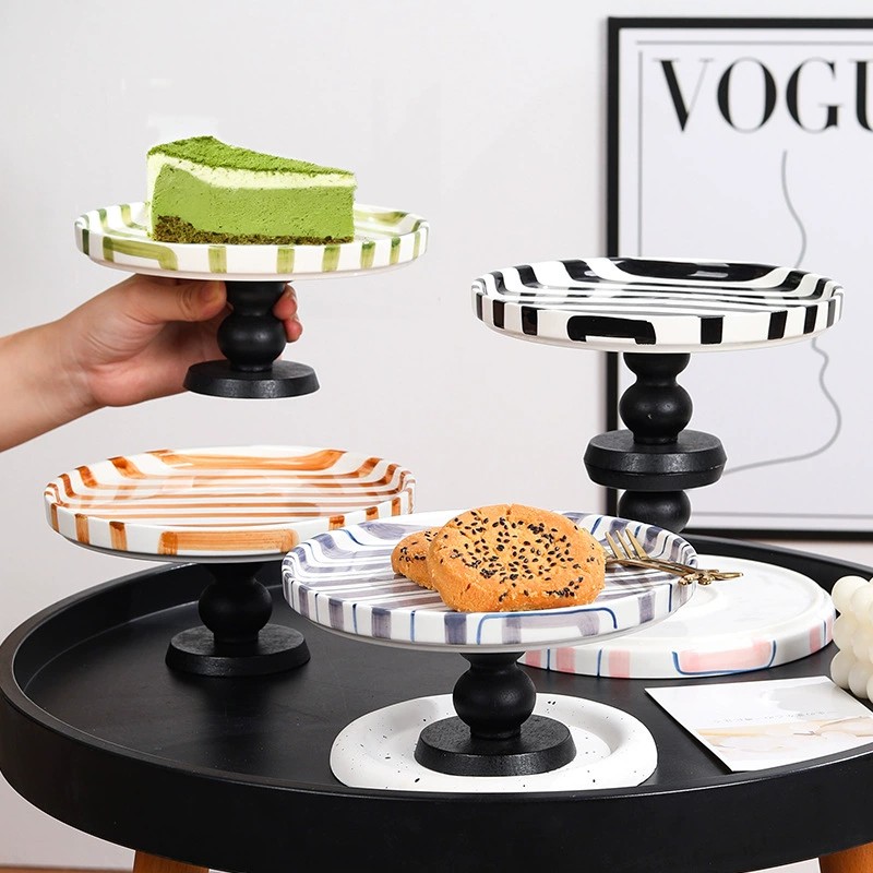 Product Striped Ceramic Cake Stand Main